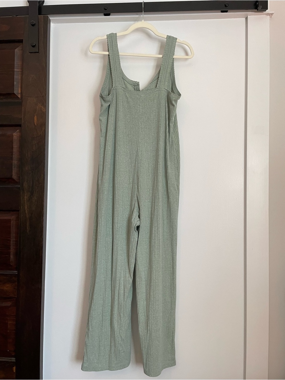 Sleeveless Ribbed Wide-Leg Jumpsuit in Sage Green - Picture 2 of 7